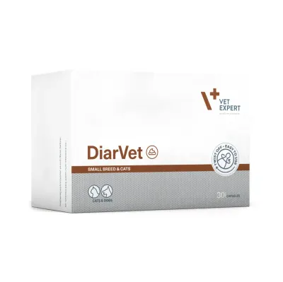VET EXPERT DiarVet Small Breed & Cats, supliment sistem digestiv câini, capsule VET EXPERT DiarVet Small Breed & Cats, XS-S, supliment sistem digestiv câini și pisici, cutie, 30 capsule
