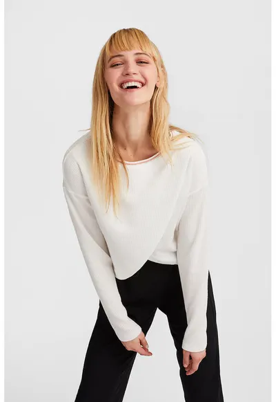 Pulover crop texturat - Alb