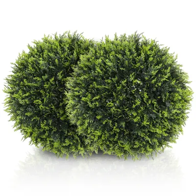 HOMCOM Set de 2 Plante Artificiale Sferice de Cedru, Plante Fictive Anti-UV, Ø45 cm, Verde | Aosom Romania
