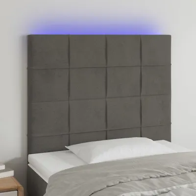 vidaXL Tăblie de pat cu LED, gri închis, 90x5x118/128 cm, catifea