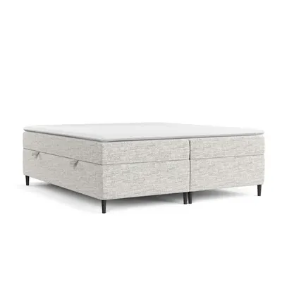 Pat boxspring gri deschis cu spațiu de depozitare 180x200 cm Araya – Maison de Rêve