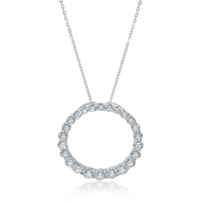 Lant cu pandantiv rotund din aur alb cu diamante de 2.6ct