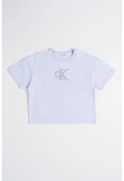 Tricou crop cu logo stralucitor - Lila/Argintiu