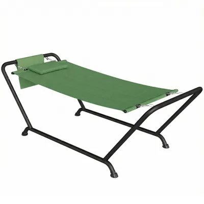 Outsunny Hamac de Exterior cu Suport, Hamac Autoportant cu Buzunar Lateral, Tetieră și Structură din Metal, Capacitate 150 kg pentru Grădină, Balcon, Terasă, 237 x 90 x 92 cm, Verde Închis | Aosom Romania