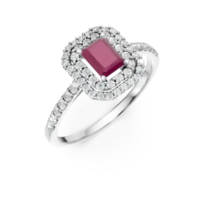 Inel din aur alb cu rubin rectangular de 0.7ct si diamante de 0.4ct