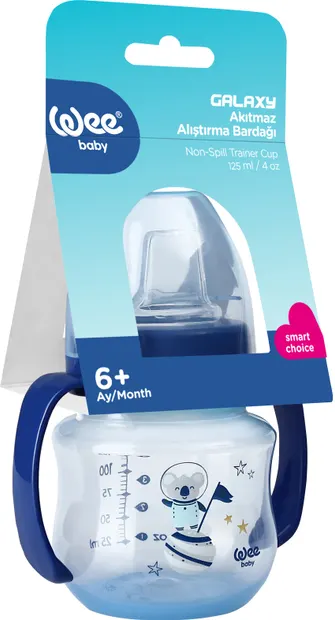 Pahar de tranziție cu mânere Wee Baby - Galaxy, PP, 125 ml, albastru