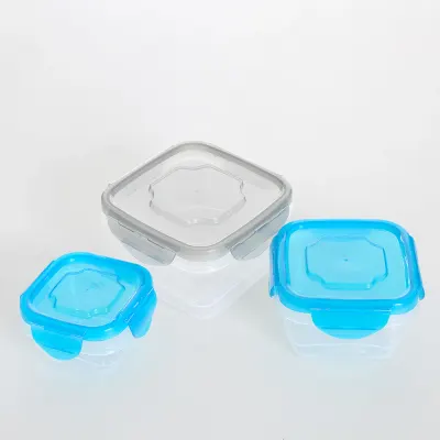 Set 3 caserole plastic cu capac colorat