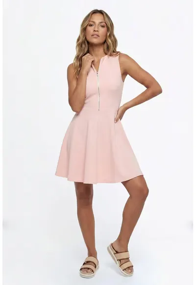 Rochie cocktail mini - croiala clasica - evazata - fara maneci - cu decolteu inchis si inchidere cu fermoar - M1356 - Roz