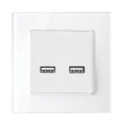 Double Usb Socket Glass Frame White