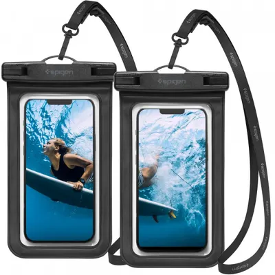 Husa Universala Waterproof pentru Telefon max. 3.5inch - 7inch, Spigen, A601, Set 2 bucati, Neagra AMP04523