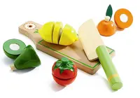 Set produse de taiat Djeco - Fructe si legume de taiat, din lemn