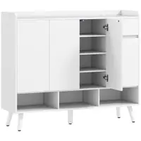 HOMCOM Dulap pentru pantofi cu design fără mânere, 4 uși, 4 rafturi reglabile, raft independent pentru pantofi cu 5 picioare din lemn, lemn, Alb | Aosom Romania