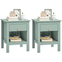 HOMCOM Lot de 2 noptiere cu sertar și compartiment deschis, 45 x 40 x 55 cm, verde | Aosom Romania