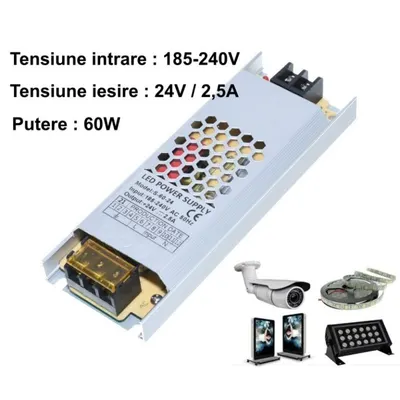 Sursa de Alimentare, Slim, Interior, 24V, 2,5A, 60W Engros