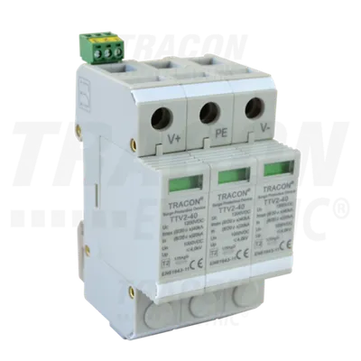 Descarcator de suprat.,DC,pentru sisteme PV,clasa 2, 3 mod TTV2-40-DC-1000 1000 VDC, 20/40 kA (8/20 us), 2P