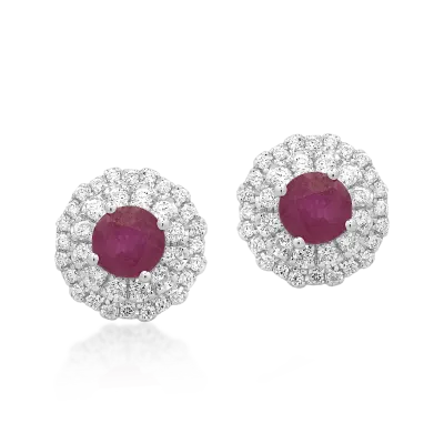Cercei din aur alb cu rubine de 0.68ct si diamante de 0.32ct
