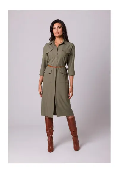 Rochie tip camasa cu buzunare - - Verde