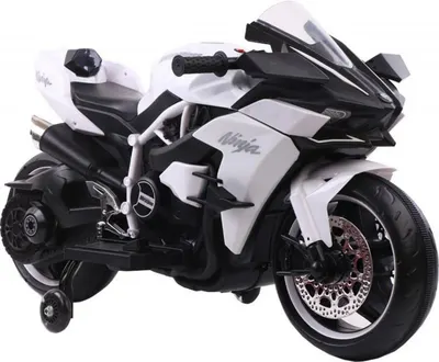 Motocicleta electrica pentru copii Novokids Ninja Premium Motocross Alb, viteza din maner, maxim 30 kg, melodii si lumini Led, bluetooth, roti ajutatoare