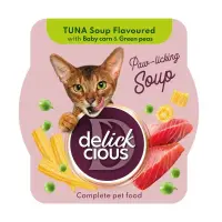 Supa pentru pisici Delickcious cu ton, porumb mazare 80 gr