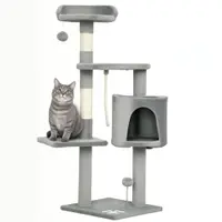PawHut Copac de pisici multifuncțional zgârie zgâriețuri platforme adăpost sfoară jucării 40 x 40 x 114 cm gri | Aosom Romania