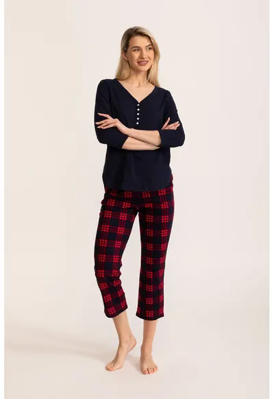 Pijama cu model floral Nella - Rosu/Bleumarin