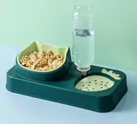 Castron dublu din plastic, pentru mancare si apa, cu dozator automat, pentru caini si pisici, verde