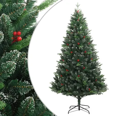 vidaXL Pom de Crăciun artificial cu balamale & fructe roșii 210 cm