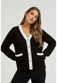 Cardigan negru cu butoane decorative si maneci lungi - Negru