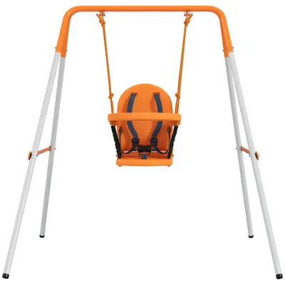 Outsunny Leagăn pentru Bebeluși Leagăn Grădină Exterior din Oțel cu Spătar Centură de Siguranță Sarcină 25 kg Portocaliu | Aosom Romania