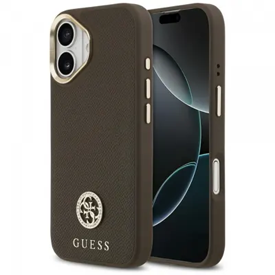 Husa MagSafe pentru Apple iPhone 17, Guess, Grained Strass Logo, Maro