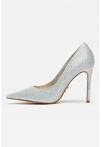 Pantofi stiletto decorati cu strasuri Thrive - Gri deschis/Argintiu