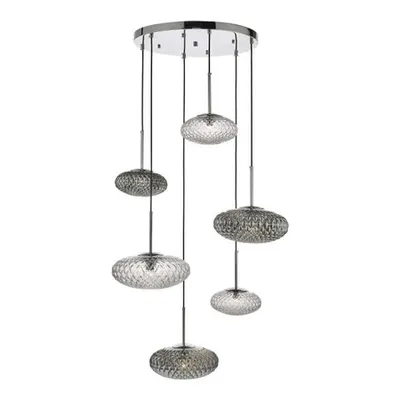 Lampa suspendata Bibiana 6 Light Cluster Pendant Clear And Smoked Textured Glass Polished Chrome