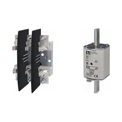 Pachet Protectie Circuit Trifazat: Soclu Siguranta Fuzibila NH1 3P (M10/M10), Siguranta Fuzibila NH1 gG 63A 500V