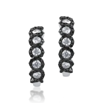 Cercei din aur alb cu diamante transparente de 0.54ct si diamante negre de 0.47ct