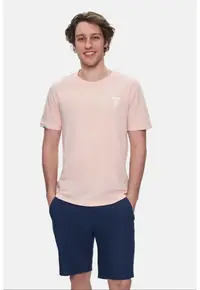 Tricou regular fit - decolteu la baza gatului - imprimeu cu logo - Roz - BASS - Roz