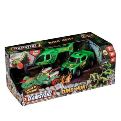 Set elicopter, masina si dinozaur, Teamsterz, cu lumini si sunete