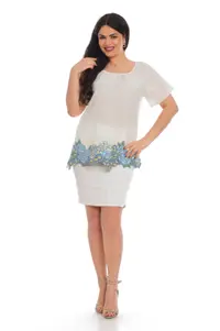Bluza bordura broderie CV21039 alb & bleu, Cesy | marimea S