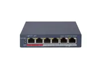 Switch PoE Hikvision DS-3E1106P-EI: 4 × 10/100 Mbps PoE port,2 × 10/100 Mbps RJ45 port, 4 porturi PoE maxim 30W, buget PoE 60W,