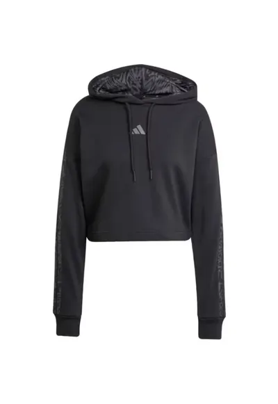 Hanorac sport dama - Essentials - imprimeu - negru - French Terry
