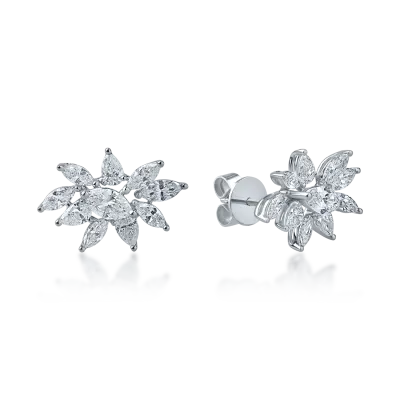 Cercei florali din aur alb cu diamante pear de 0.61ct si diamante marquise de 1.42ct