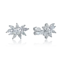 Cercei florali din aur alb cu diamante pear de 0.61ct si diamante marquise de 1.42ct
