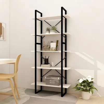 vidaXL Bibliotecă cu 5 rafturi, alb, 80x30x175 cm, lemn masiv de pin