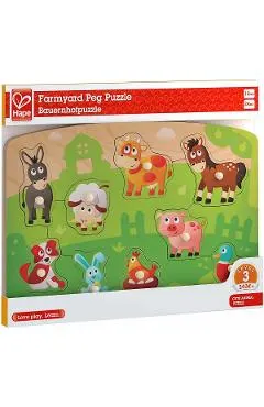 Puzzle din lemn cu butoni: Animale de la ferma