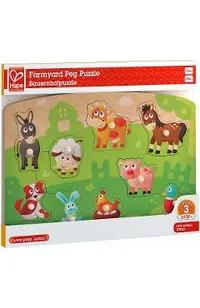 Puzzle din lemn cu butoni: Animale de la ferma
