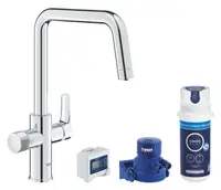 Baterie de bucatarie Grohe Blue Pure Start 30596000, 3/8'', pipa inalta, Tip U, filtrare apa, 1500 l, contor, pivotanta, Crom