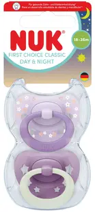 Suzete din silicon NUK First Choice - Day & Night, 18luni+, pentru fată, violet, 2 buc