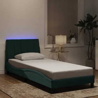 Gossi cadru de pat cu lumini led, verde inchis, 80x200 cm, catifea