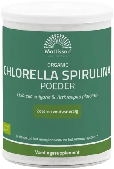 Mattisson Healthstyle Pudră organică de Chlorella Spirulina, 125 g