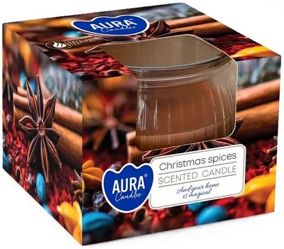 Lumânare parfumată într-o cană Bispol Aura - Christmas Spices, 80 g