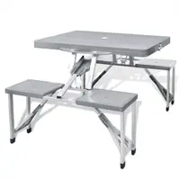 Gossi set camping masa/4 scaune pliabile, gri deschis, aluminiu